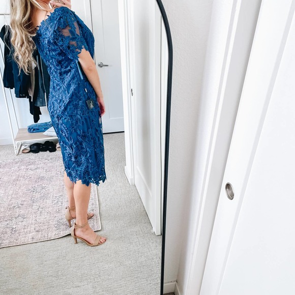 La Femme Midnight Blue Lace Midi Dress - Picture 12 of 14